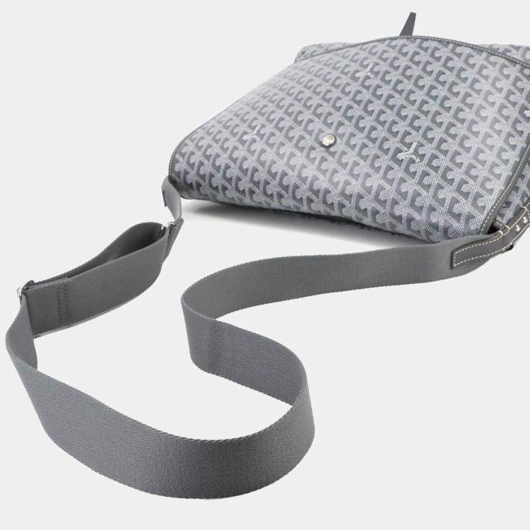 مملوكة مسبقًا Goyard Capetien Mm Shoulder Bag In Pvc And Leather Gray Herringbone