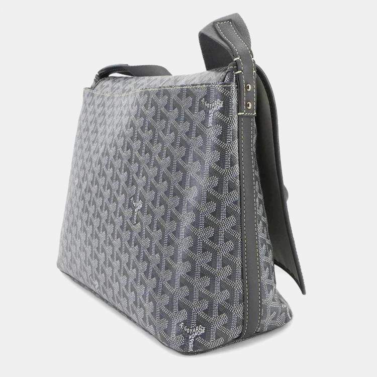 مملوكة مسبقًا Goyard Capetien Mm Shoulder Bag In Pvc And Leather Gray Herringbone