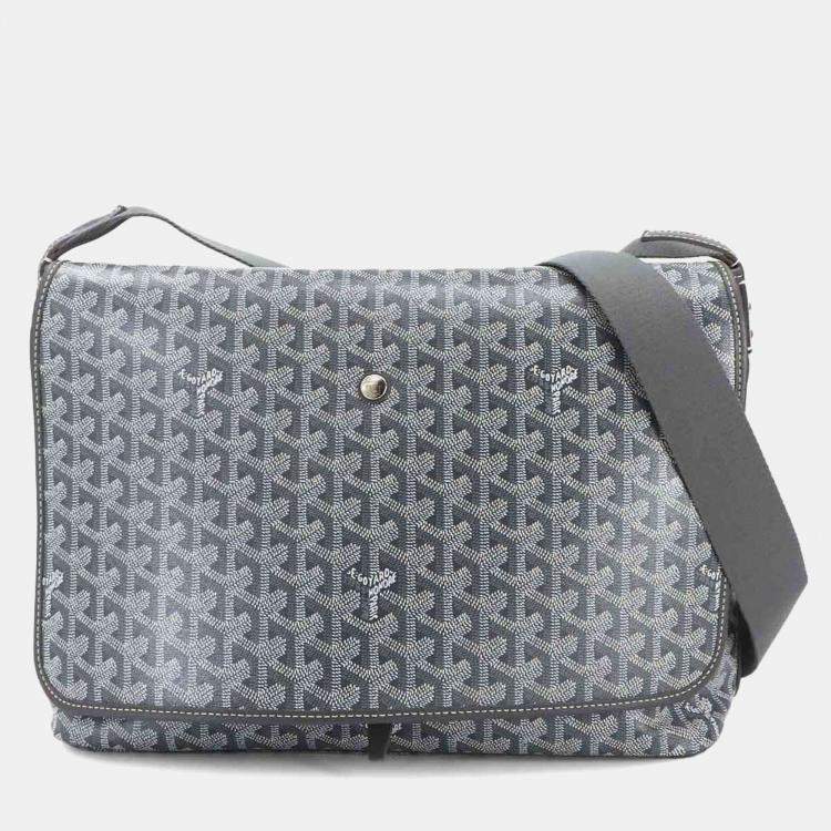 مملوكة مسبقًا Goyard Capetien Mm Shoulder Bag In Pvc And Leather Gray Herringbone