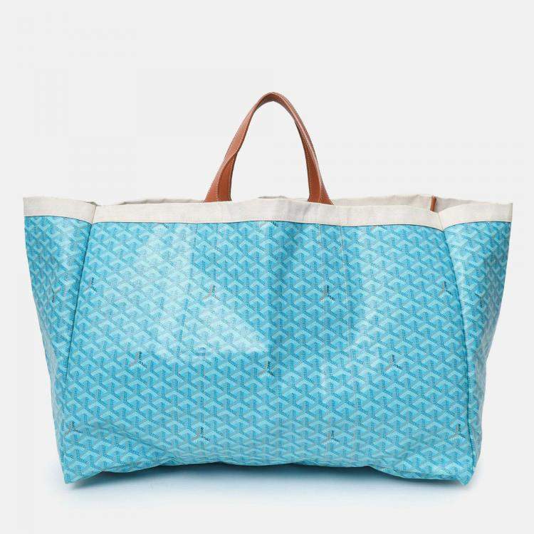 Pre Owned Goyard Blue/Brown Goyardine Mediterranee Saint Tropez Reversible Tote