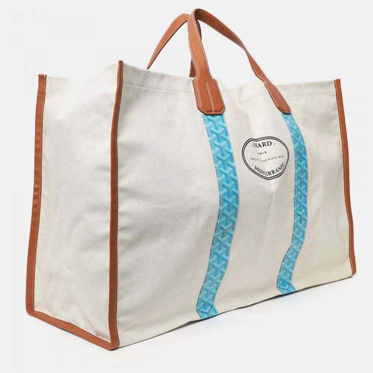 Pre Owned Goyard Blue/Brown Goyardine Mediterranee Saint Tropez Reversible Tote