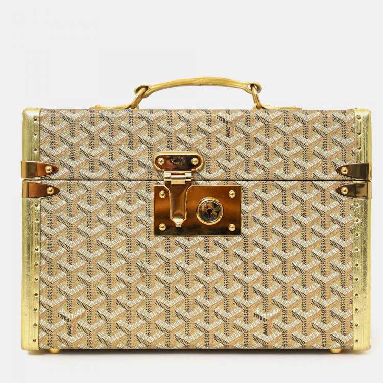 Pre Owned Goyard Gold Coated Canvas Vanity Case With Key