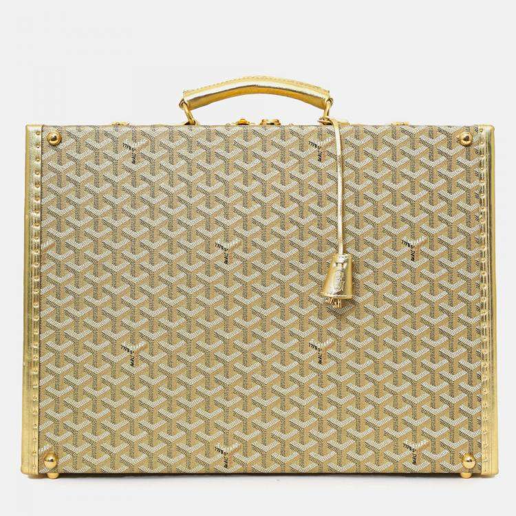 Pre Owned Goyard Gold Goyardine Manoir MM Briefcase With Key