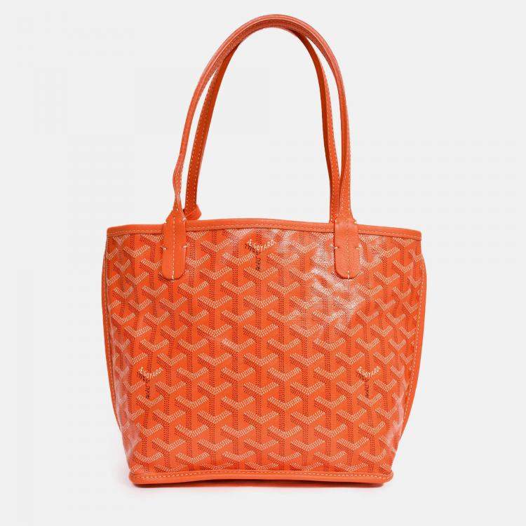 Pre Owned Goyard Orange Goyardine Mini Anjou Tote with Pouch