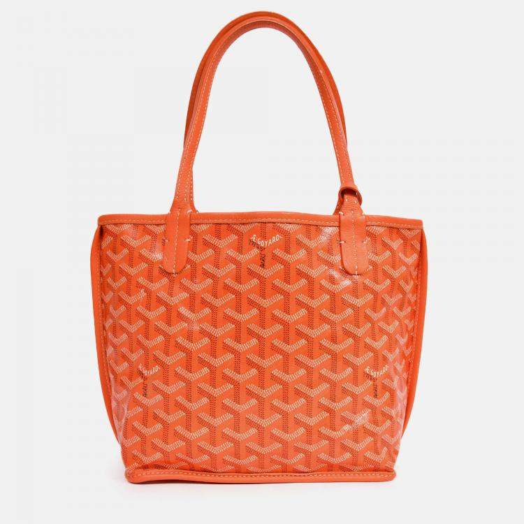 Pre Owned Goyard Orange Goyardine Mini Anjou Tote with Pouch