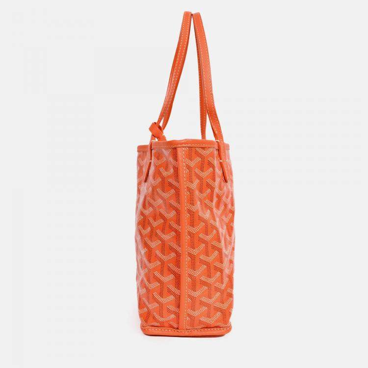 Pre Owned Goyard Orange Goyardine Mini Anjou Tote with Pouch
