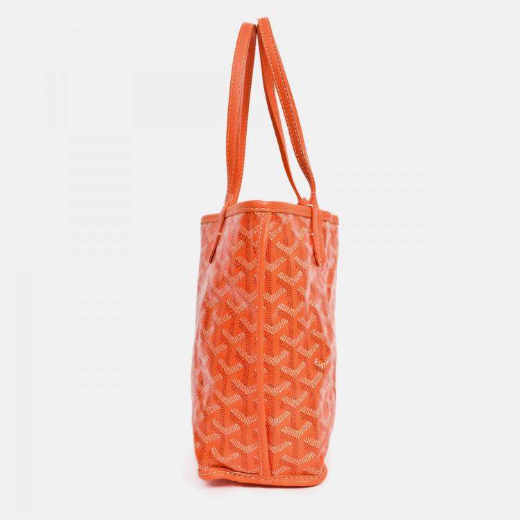 Pre Owned Goyard Orange Goyardine Mini Anjou Tote with Pouch