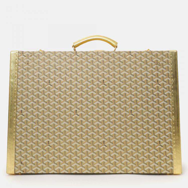 Pre Owned Goyard Gold Gold Goyardine Coated Canvas 'Grand Hotel 60' Trunk