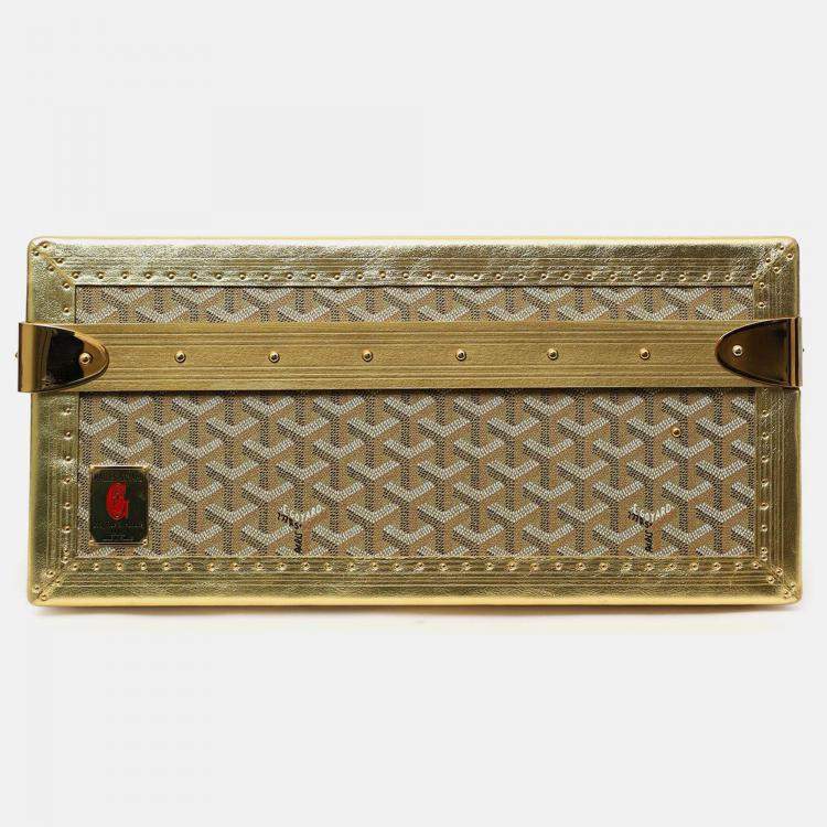 Pre Owned Goyard Gold Gold Goyardine Coated Canvas 'Grand Hotel 60' Trunk