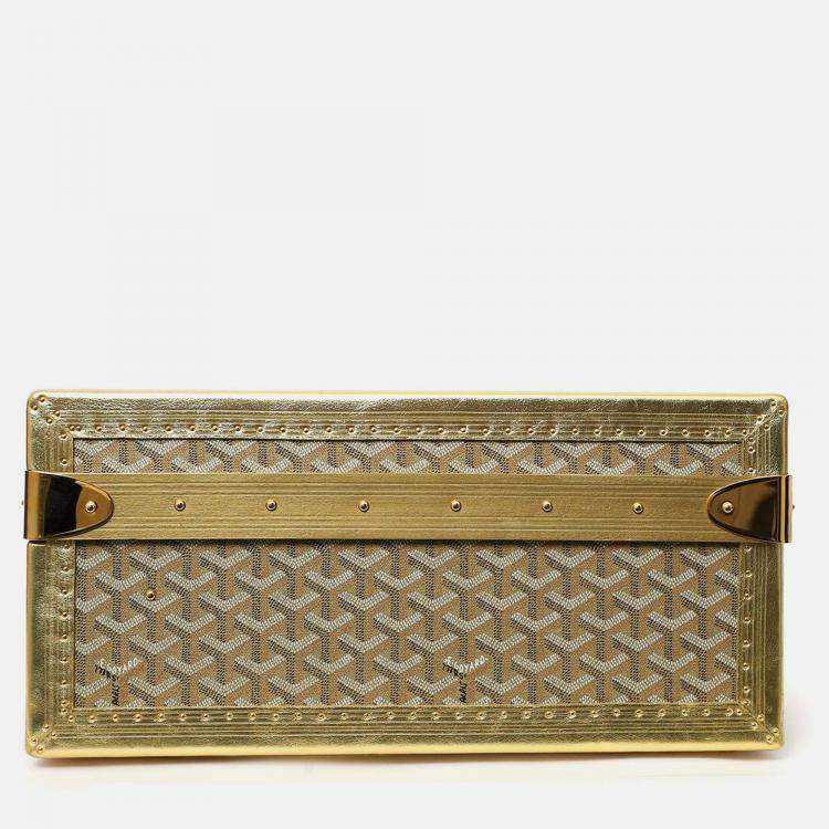 Pre Owned Goyard Gold Gold Goyardine Coated Canvas 'Grand Hotel 60' Trunk
