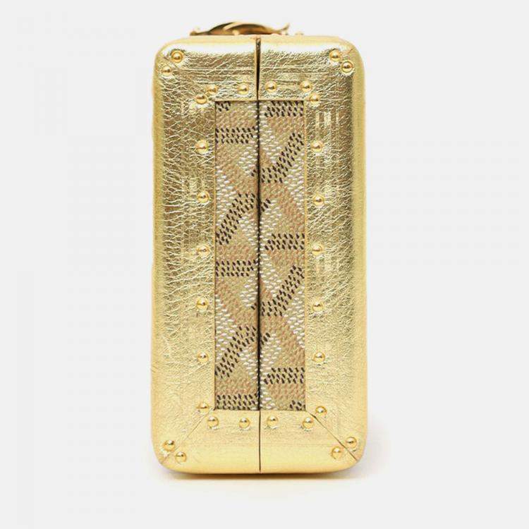 Pre Owned Goyard Gold Goyardine Coated Canvas Saint-Honore Trunk Bag With Strap