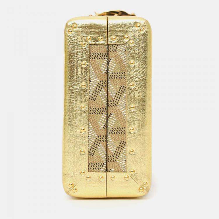 Pre Owned Goyard Gold Goyardine Coated Canvas Saint-Honore Trunk Bag With Strap