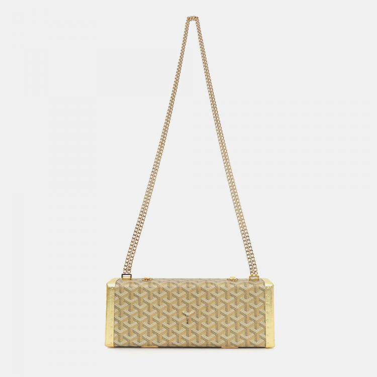 Pre Owned Goyard Gold Goyardine Coated Canvas Saint-Honore Trunk Bag With Strap