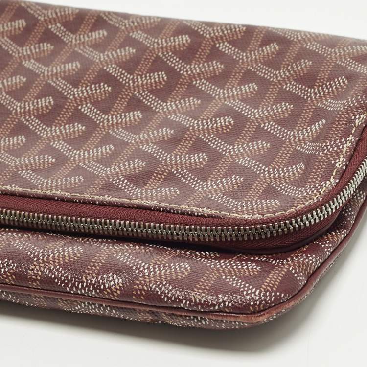 Pre Owned Goyard Sainte Marie Burgundy Goyardine Coated Canvas Clutch