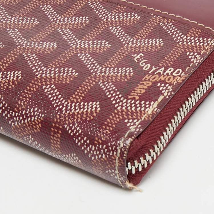 Pre Owned Goyard Matignon GM Burgundy Goyardine Coated Canvas Wallet