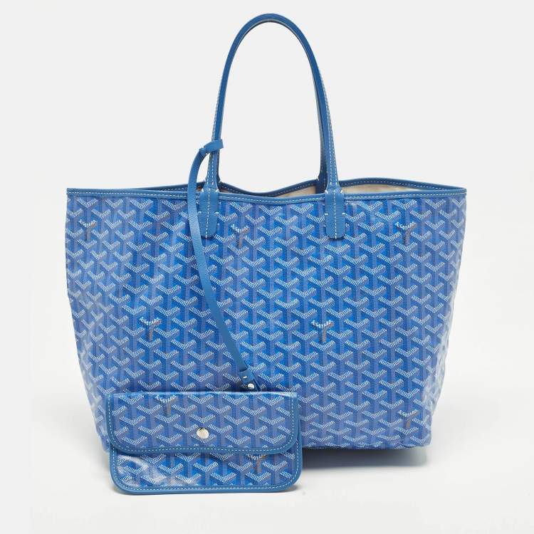 Pre Owned Goyard Saint Louis PM Blue Goyardine Coated Canvas and Leather Tote