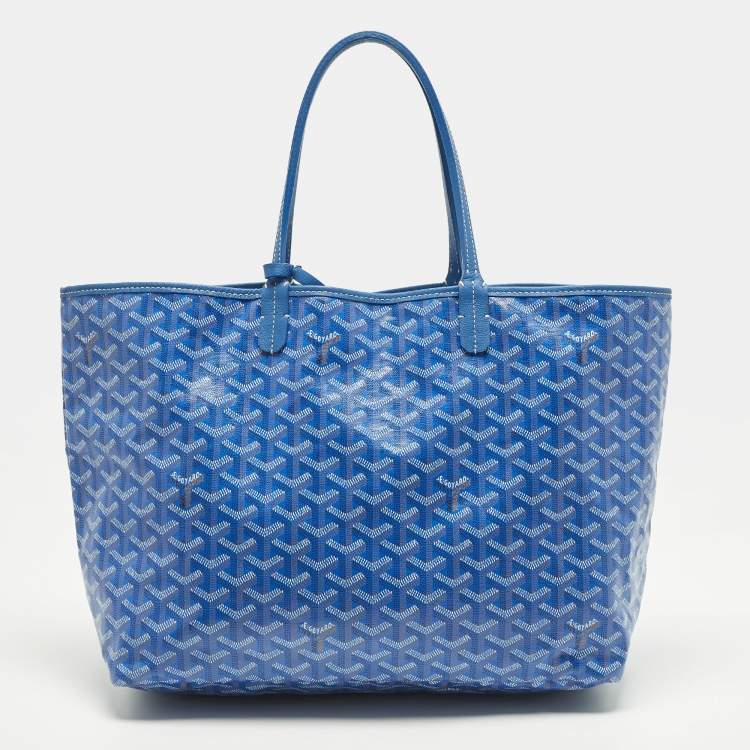 Pre Owned Goyard Saint Louis PM Blue Goyardine Coated Canvas and Leather Tote