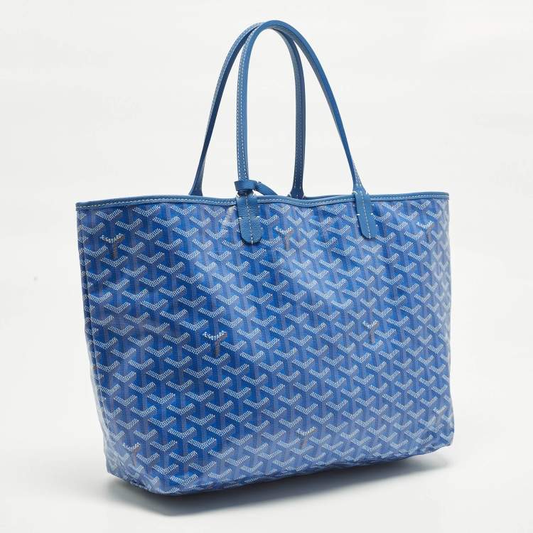 Pre Owned Goyard Saint Louis PM Blue Goyardine Coated Canvas and Leather Tote