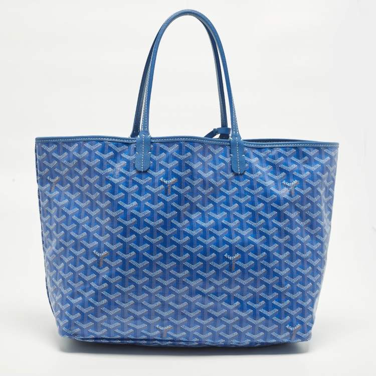Pre Owned Goyard Saint Louis PM Blue Goyardine Coated Canvas and Leather Tote