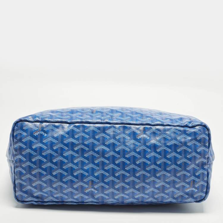 Pre Owned Goyard Saint Louis PM Blue Goyardine Coated Canvas and Leather Tote