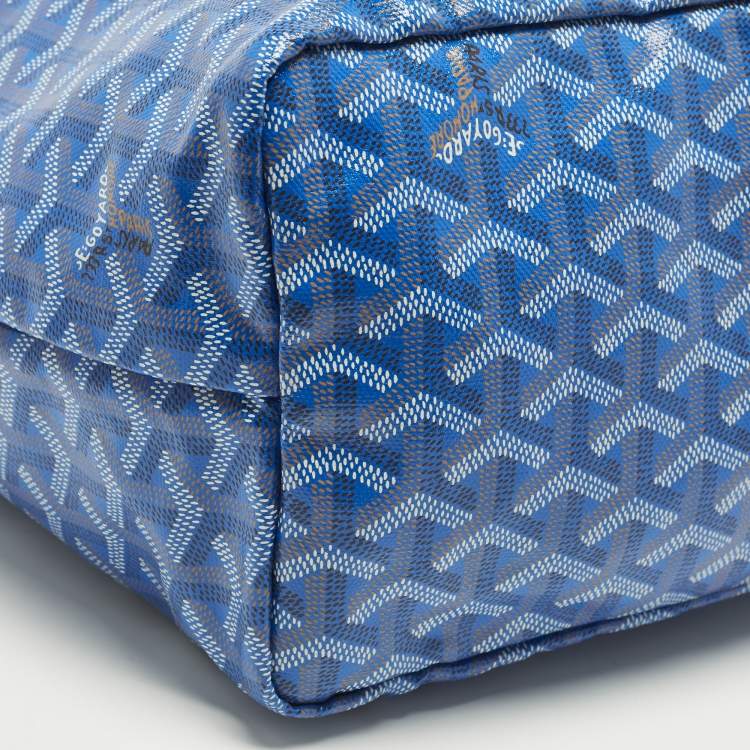 Pre Owned Goyard Saint Louis PM Blue Goyardine Coated Canvas and Leather Tote