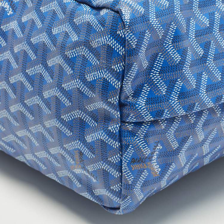 Pre Owned Goyard Saint Louis PM Blue Goyardine Coated Canvas and Leather Tote
