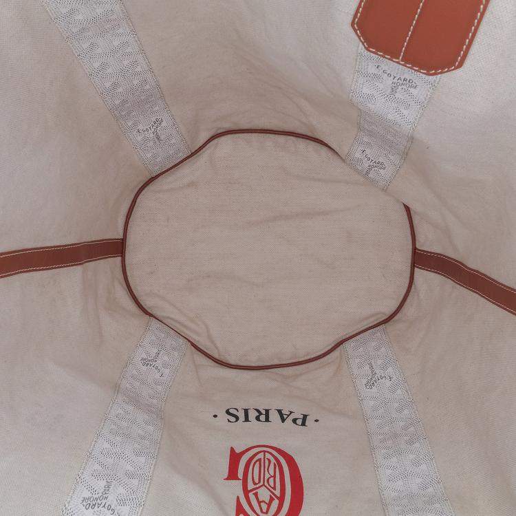 Pre Owned Goyard Brown White Goyardine Reversible Belharra Tote