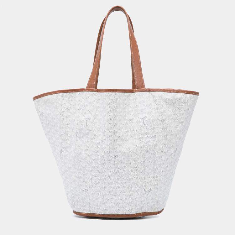 Pre Owned Goyard Brown White Goyardine Reversible Belharra Tote