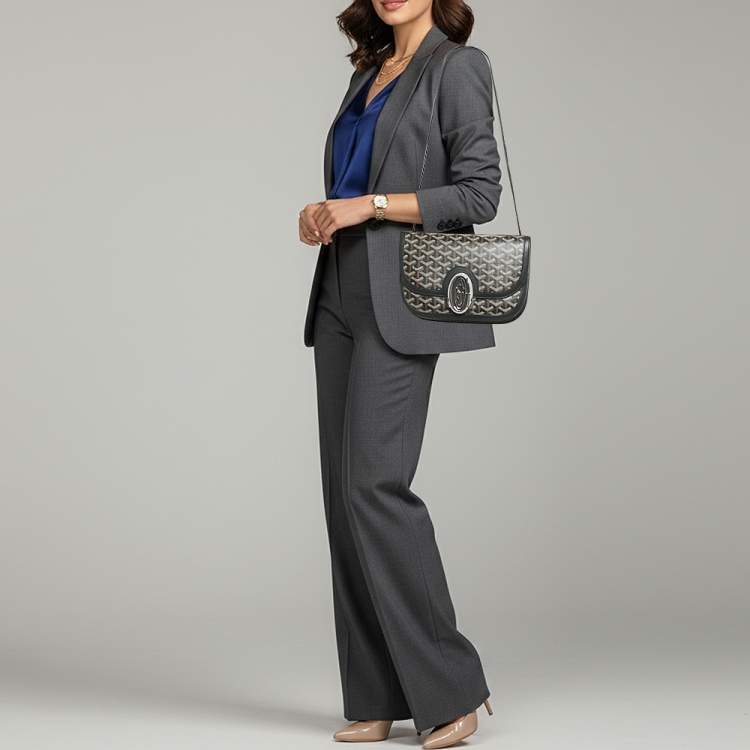 Pre Owned Goyard 233 Black Goyardine Canvas Shoulder Bag