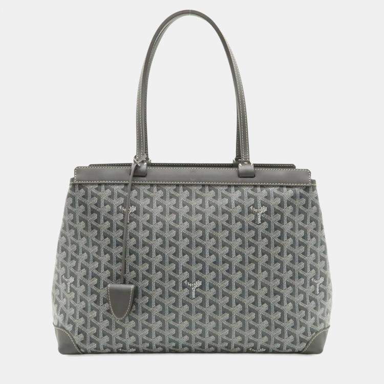 Pre Owned Goyard Bellechasse Beyod Pm Tote Bag Shoulder Herringbone Pattern Pvc Leather Gray Black White