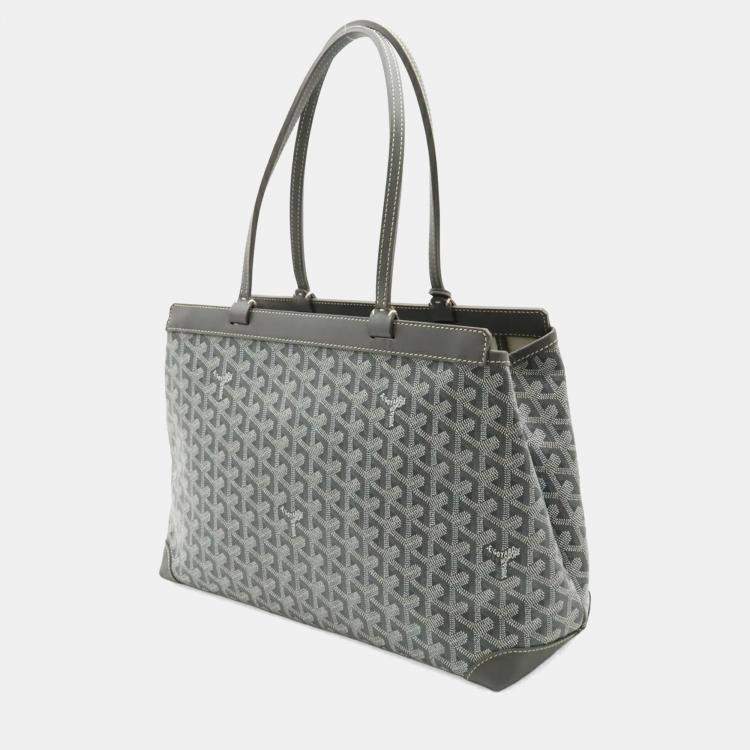 Pre Owned Goyard Bellechasse Beyod Pm Tote Bag Shoulder Herringbone Pattern Pvc Leather Gray Black White