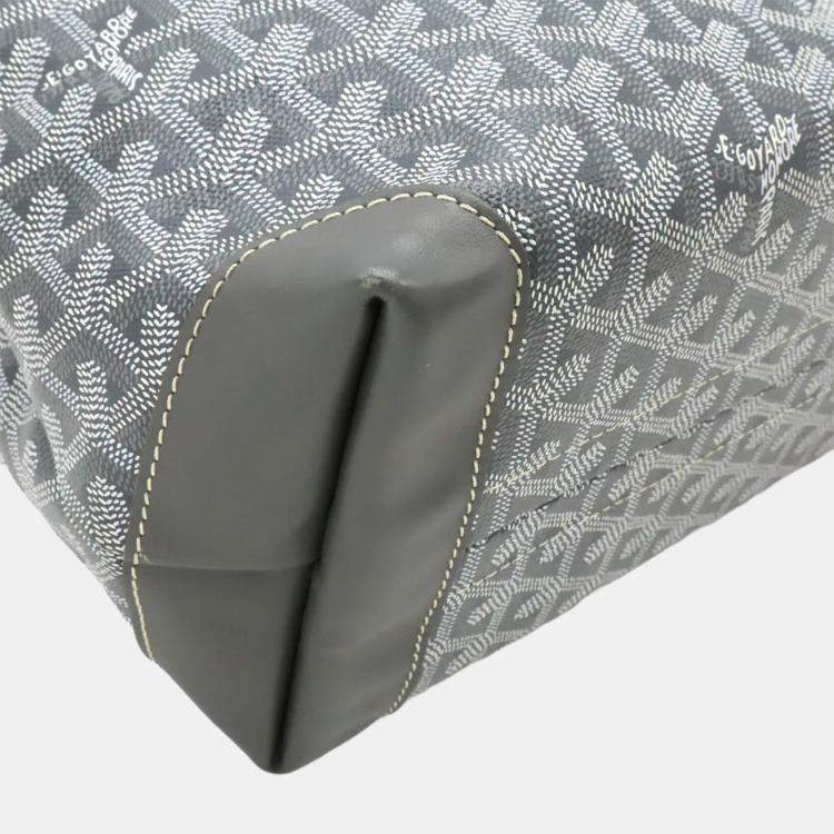 Pre Owned Goyard Bellechasse Beyod Pm Tote Bag Shoulder Herringbone Pattern Pvc Leather Gray Black White
