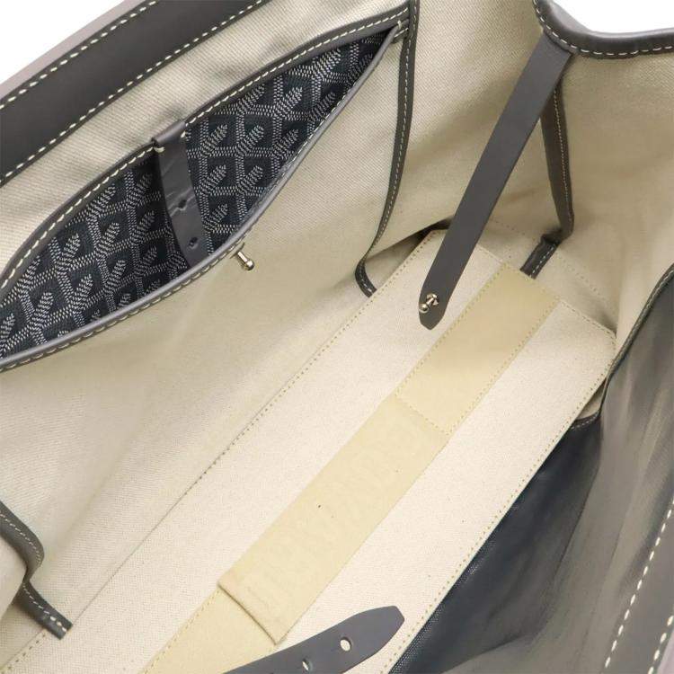 Pre Owned Goyard Bellechasse Beyod Pm Tote Bag Shoulder Herringbone Pattern Pvc Leather Gray Black White