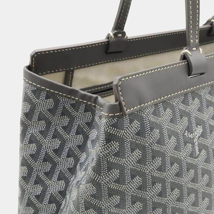 Pre Owned Goyard Bellechasse Beyod Pm Tote Bag Shoulder Herringbone Pattern Pvc Leather Gray Black White