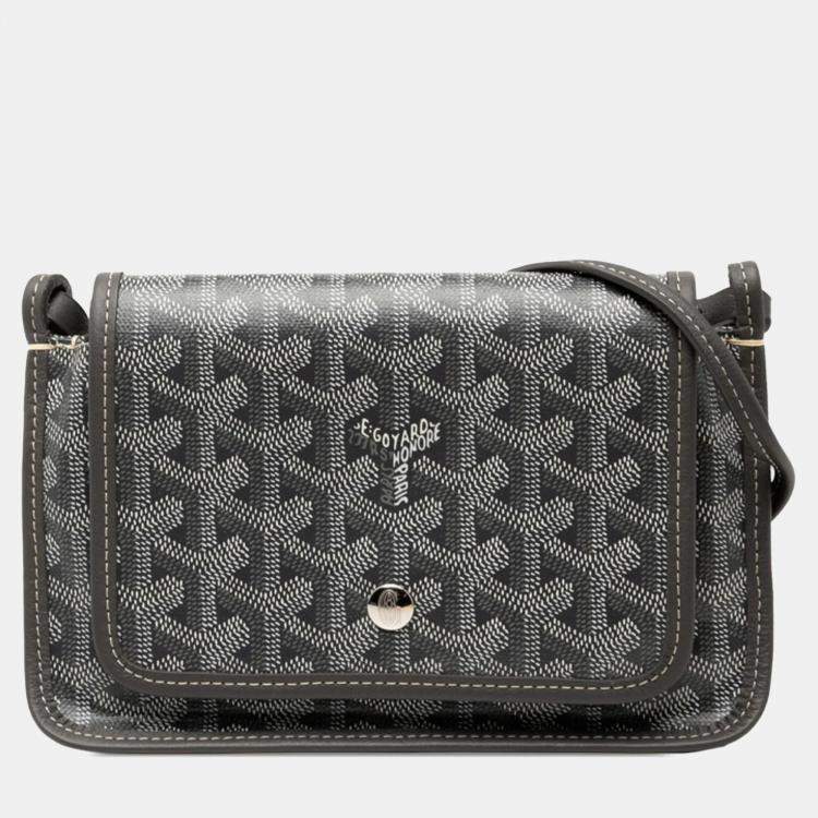 Pre Owned Goyard Plumet Pouch Wallet Crossbody Shoulder Bag In Gray And White Leather