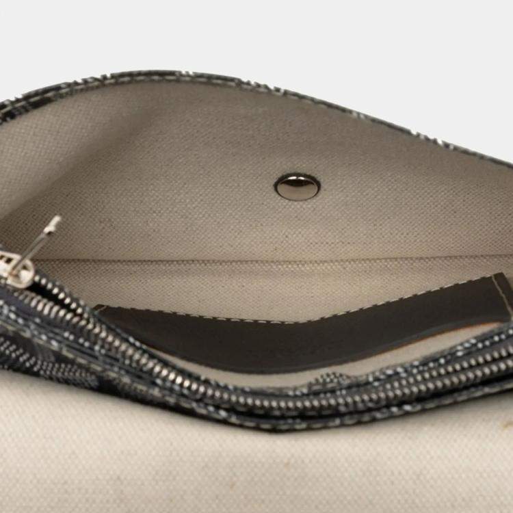 Pre Owned Goyard Plumet Pouch Wallet Crossbody Shoulder Bag In Gray And White Leather