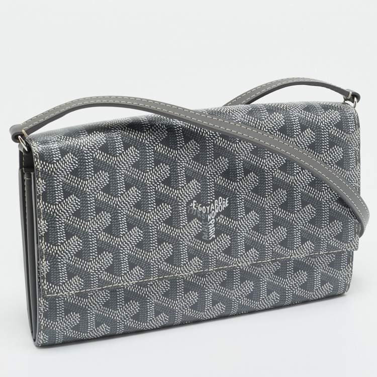 Pre Owned Goyard Varenne Grey Goyardine Coated Canvas and Leather Wallet On Strap