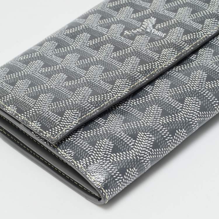 Pre Owned Goyard Varenne Grey Goyardine Coated Canvas and Leather Wallet On Strap