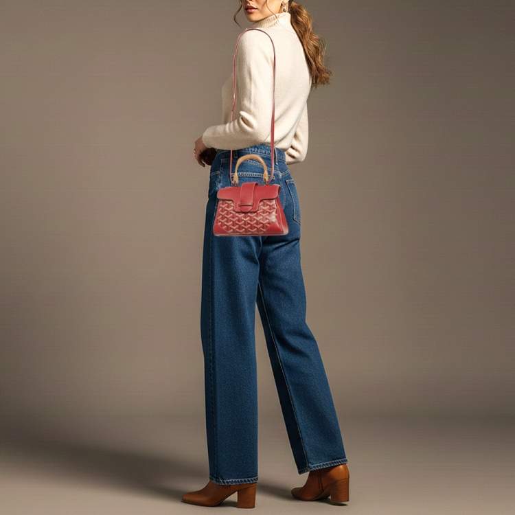 مملوكة مسبقًا حقيبة جويارد سايجون ميني أحمر جوياردين كانفاس مغلف وجلد مقبض علوي