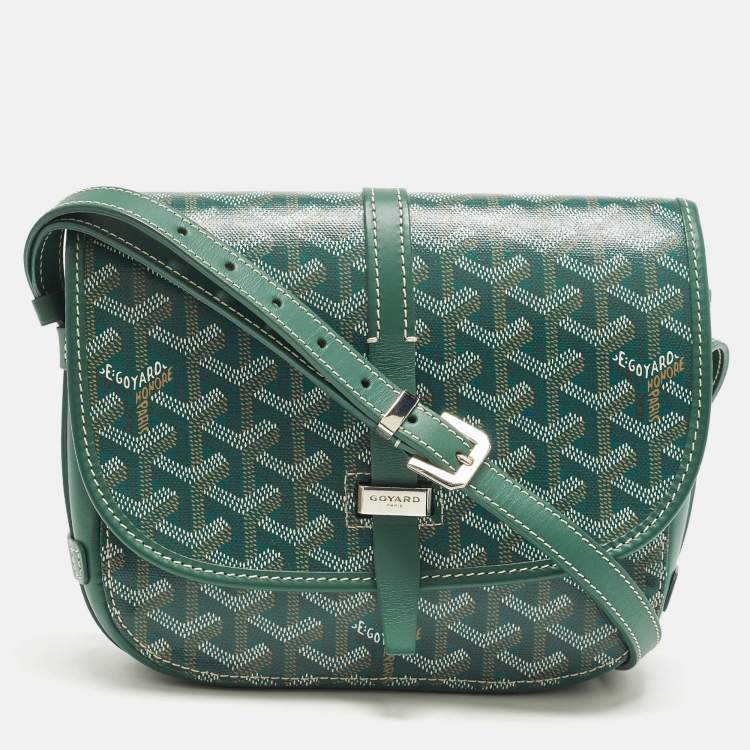 Pre Owned Goyard Belvedere II PM Green Goyardine Coated Canvas and Leather Saddle Bag