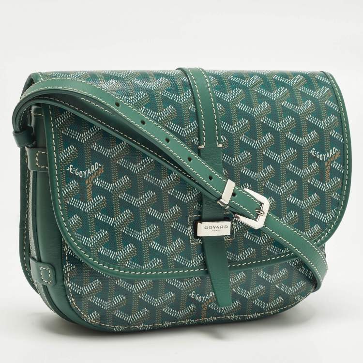 Pre Owned Goyard Belvedere II PM Green Goyardine Coated Canvas and Leather Saddle Bag