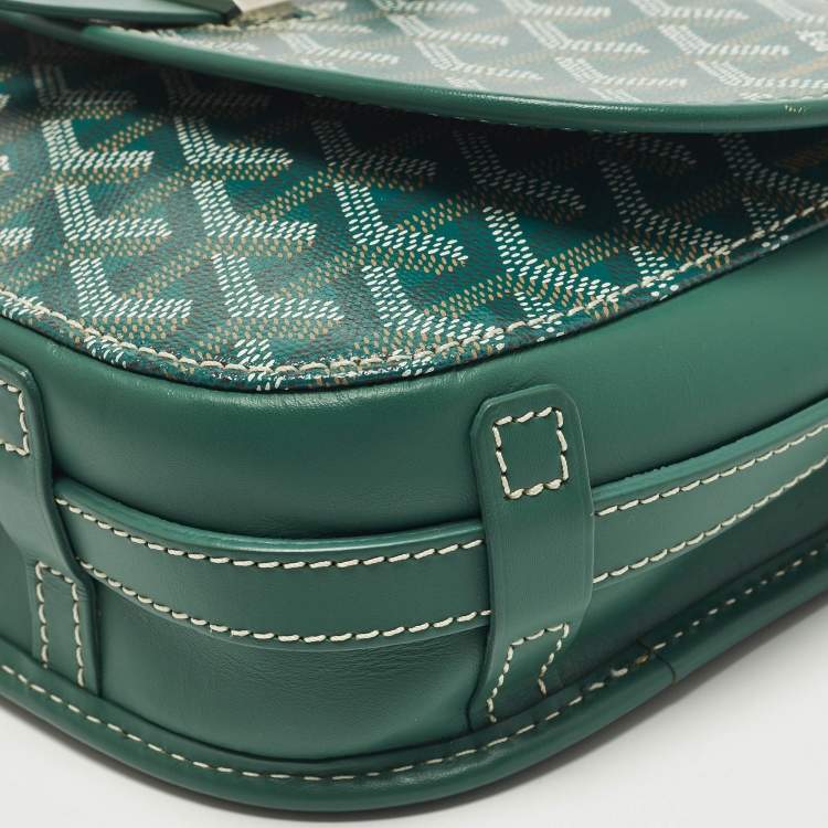 Pre Owned Goyard Belvedere II PM Green Goyardine Coated Canvas and Leather Saddle Bag