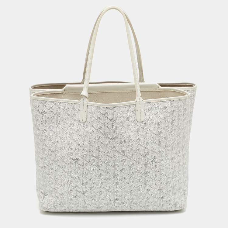 مملوكة مسبقًا Goyard Saint Louis PM White Goyardine Coated Canvas and Leather Tote