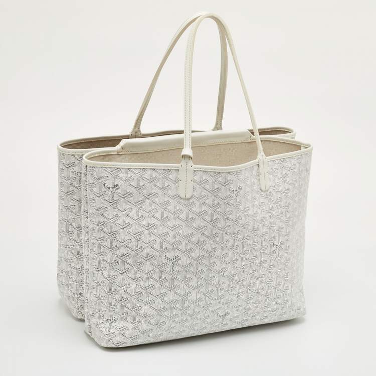 مملوكة مسبقًا Goyard Saint Louis PM White Goyardine Coated Canvas and Leather Tote
