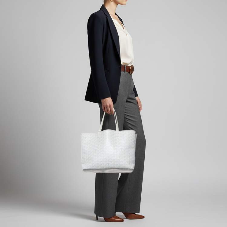 مملوكة مسبقًا Goyard Saint Louis PM White Goyardine Coated Canvas and Leather Tote
