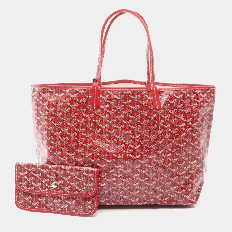 Pre Owned Goyard Saint Louis Pm Tote Bag Coated Canvas And Leather Red Multicolor