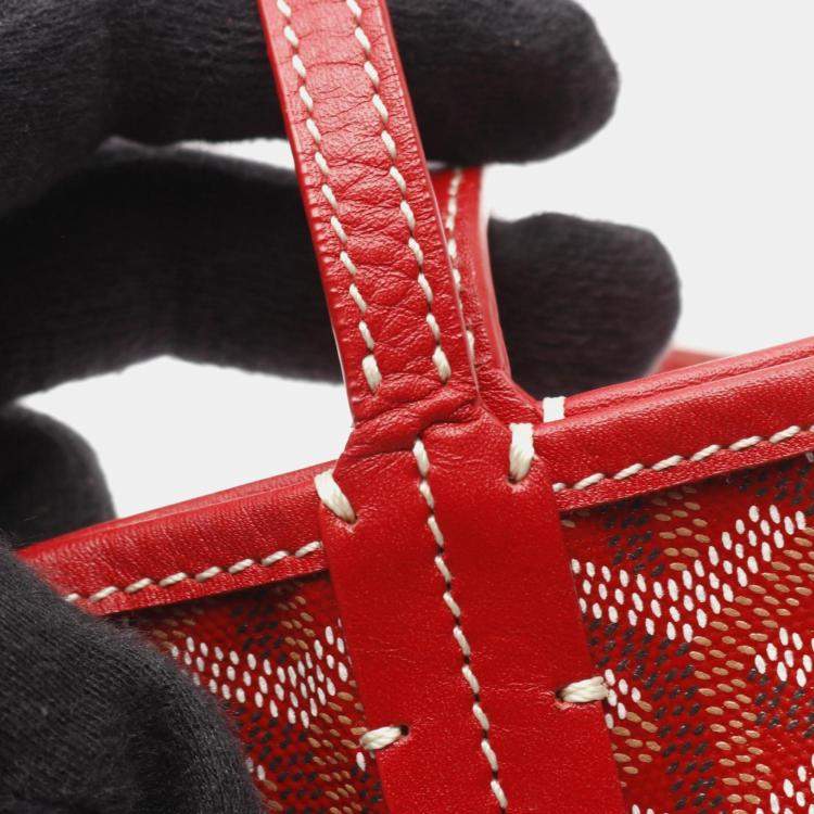 Pre Owned Goyard Saint Louis Pm Tote Bag Coated Canvas And Leather Red Multicolor