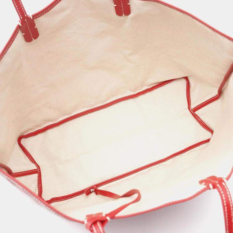 Pre Owned Goyard Saint Louis Pm Tote Bag Coated Canvas And Leather Red Multicolor