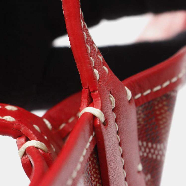 Pre Owned Goyard Saint Louis Pm Tote Bag Coated Canvas And Leather Red Multicolor