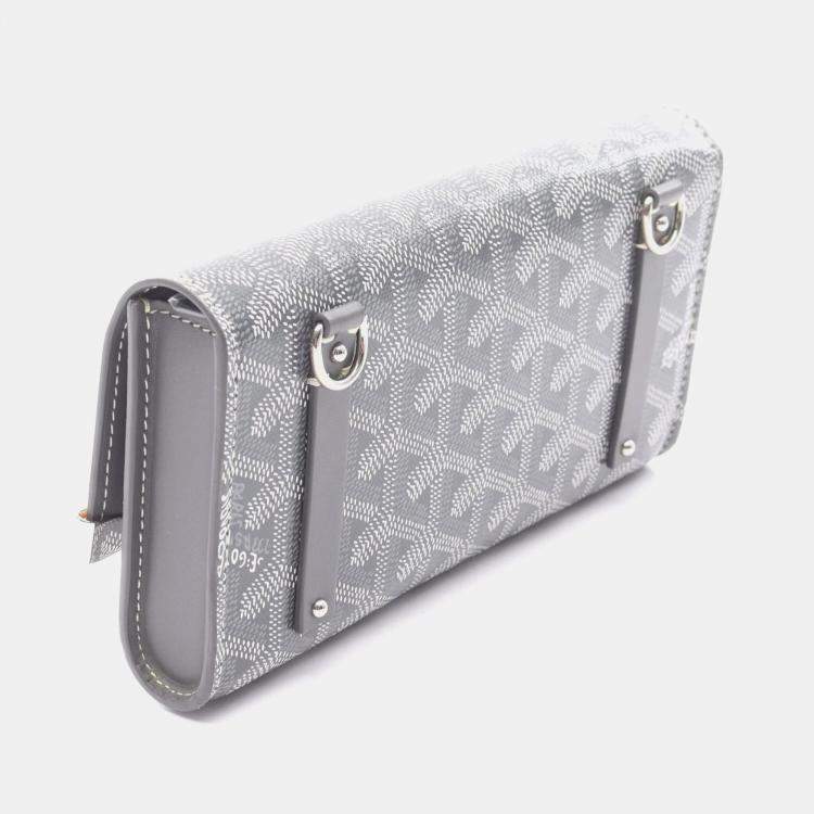 Pre Owned Goyard Monte Carlo Mini Case Pouch Bag In Coated Canvas And Wood Gray